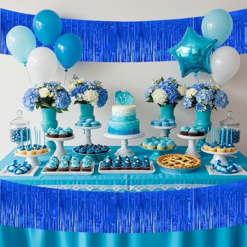 Image of BEISHIDA 3 Packs Metallic Foil Fringe Garland Blue Wall Hanging Tinsel Fringe Banners for Valentine New Year Floats Bridal Shower Wedding Birthday Halloween Holiday Party Decoration(30 Feet)