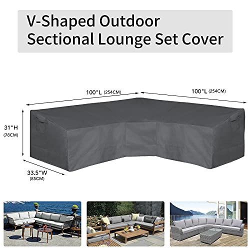 Image of Easy-Going Patio V-Shaped Sectional Sofa Cover, Waterproof Outdoor Sectional Cover,Heavy Duty Garden Furniture Cover with Air Vent 100 inch L (on Each Side) x 33.5 inch D x 31 inch H, Dark Gray