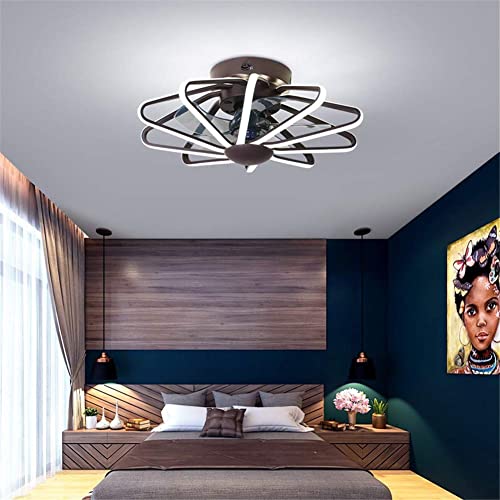 Ceiling Fan with Light and Remote Control Modern LED Adjustable Light Color/Fan Speed, Time Setting, Low Profile Flush Mount Cage Shape Fandelier, 58cm/23Inch