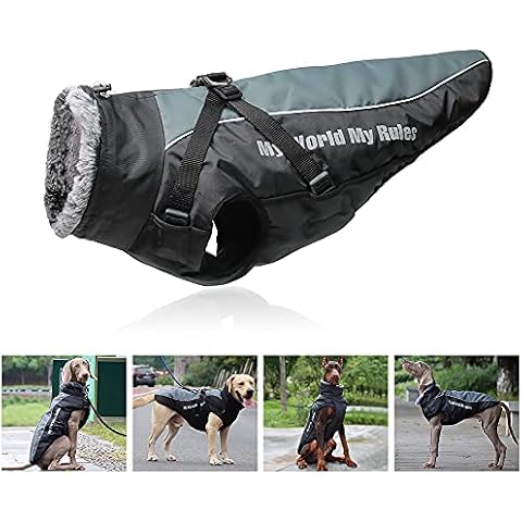 Dog Coat Reversible Waterproof Reflective Plush Jacket with Detachable Harness Design and Folded fur Collar No Pull No Choke Non-hairy Cozy Cold Weather Clothes For Medium And Large dogs XL-6XL Cover