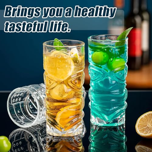 Image of Premium Crystal Water Glass Set of 6 - Highball Drinking Glasses Set for Home - Glass Set for Water Juice Shakes Mojito Cocktail Colddrinks (Tiki)