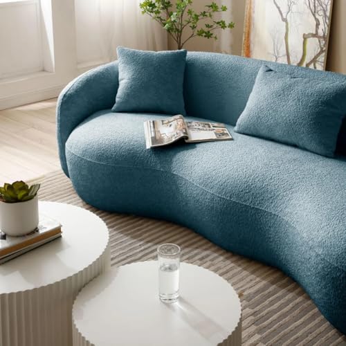 Image of LEGACY OF COMFORT Yazgur 85'' Mid-Century Modern Curved Living Room Sofa, 3-Seat Fabric Couch for Living Room, Office, Apartment (Teal)