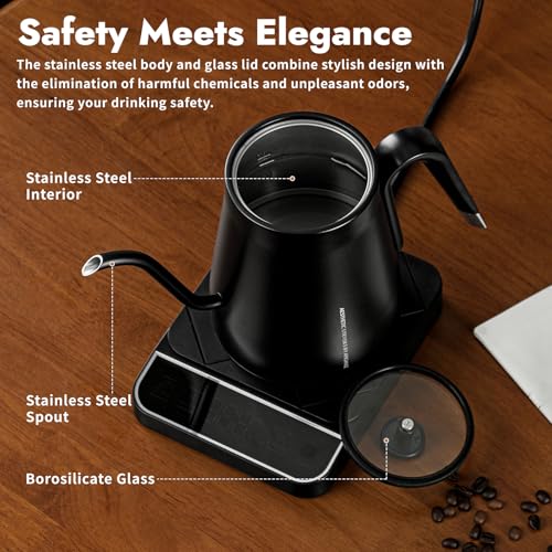 Gooseneck Electric Kettle Stainless Steel 27oz Temperature Control Pour Over Coffee and Tea Black
| 27oz Electric Kettl