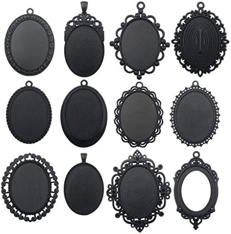 10pcs 30x40mm Black Oval Blank Bezel Pendant Trays Base Cabochon Settings Trays Pendant Blanks (M117)