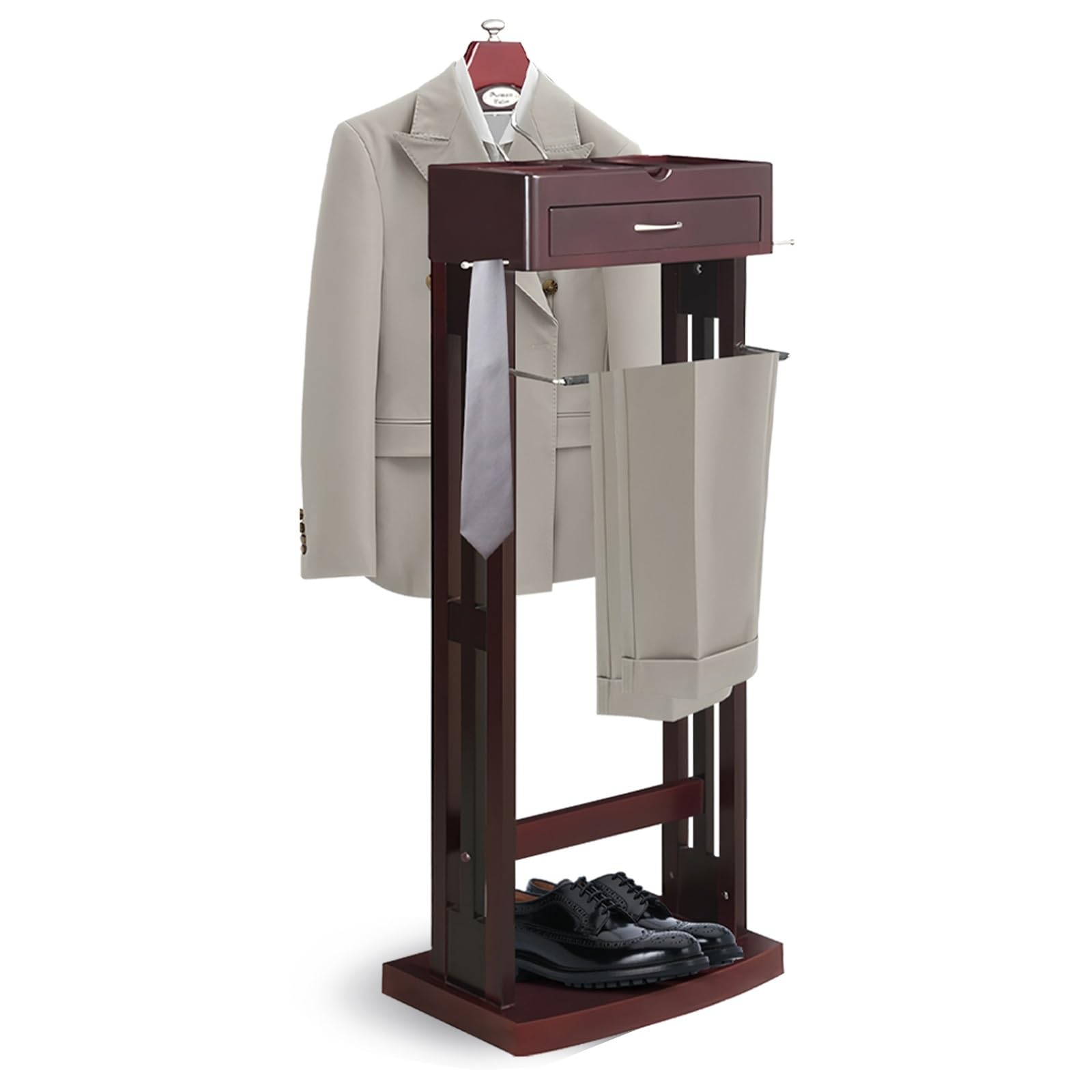 Padded Woo Suit Stand & Clothes Butler with Drer Contoured Hanr & Trouser Bar – Ideal freestanding Chair for Living Room Office & Dressing Room