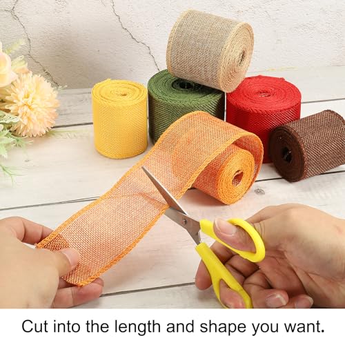 PATIKIL 2.36 Inch Wide 5.47 Yards Burlap Fabric Ribbon, 1 Pack Wired Jute Crafts Roll for Party Home DIY Wrapping Decoration Tan - Image 4