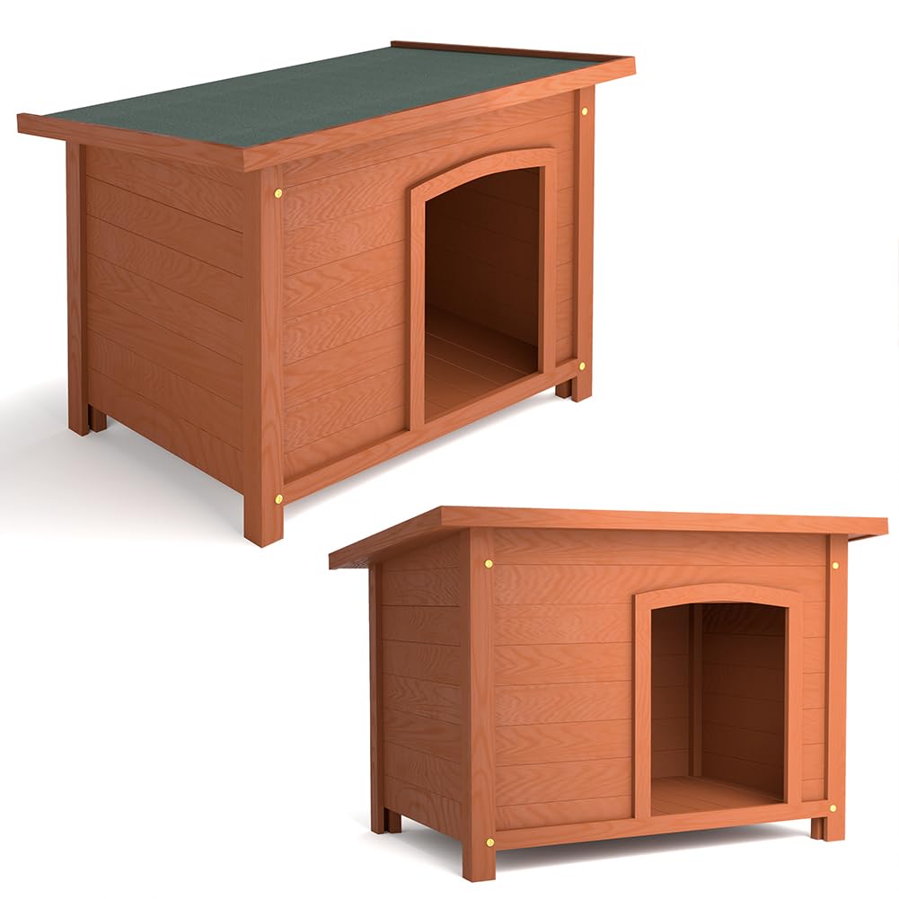 BAKAJI Cuccia per Animali Domestici in Legno di Cipresso, Casetta per Cani e Gatti con Tetto Apribile, Casa da Esterno ed Interno Resistente Alle Intemperie con Tettoia Asfaltata, 85 x 58 x 58 cm
