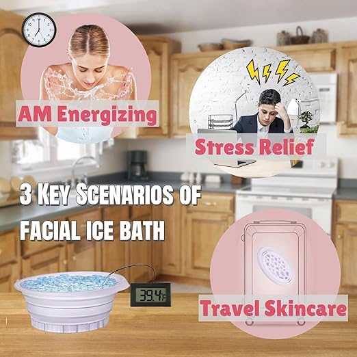 Image of Facial Cold Plunge Bowl kit- Face Bowl for Ice, Portable Foldable Silicone Ice Facial 𝖡owl for Puffiness, Skin Relief & Beauty Care, Includes Reusable Cubes (PINK)