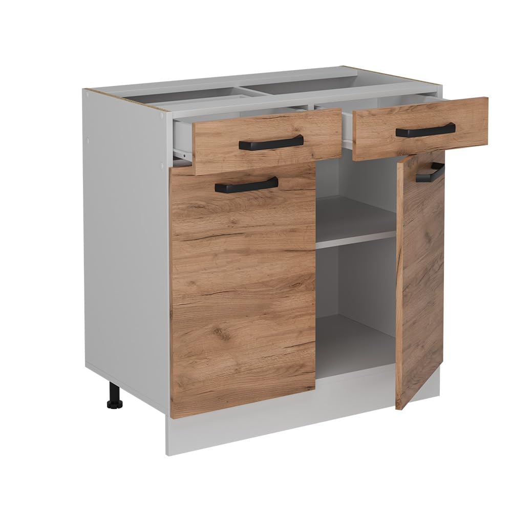 Meuble cuisine R-Line 80cm caisson bas de cuisine modulable chêne de force doré Vicco