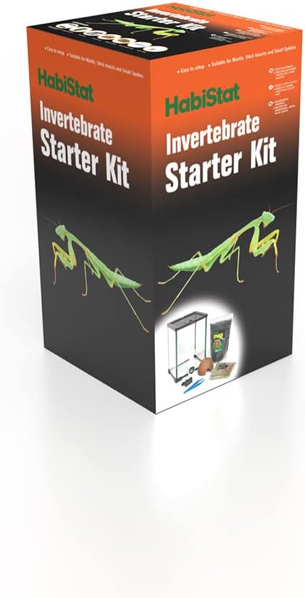 Habistat - Invertebrate Starter Kit - Includes Glass Terrarium, Digital Compact Thermometer, Coconut Cave, Spider Bedding, Sphagnum Moss, Plastic Tongs & Spray Bottle - Easy Set Up, Black