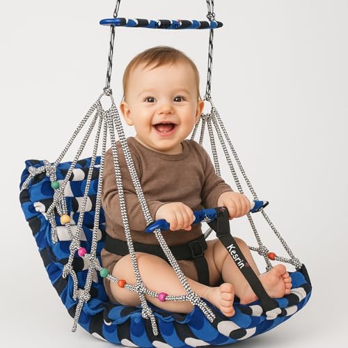 Cotton Baby Swing for Kids Jhula (1-5 Years) | Foldable, Washable with Safety Belt | Indoor & Outdoor Baby Cradle Chair | Multi-Color, Multi-Design (40 CM) | Baby Gift for Newborns