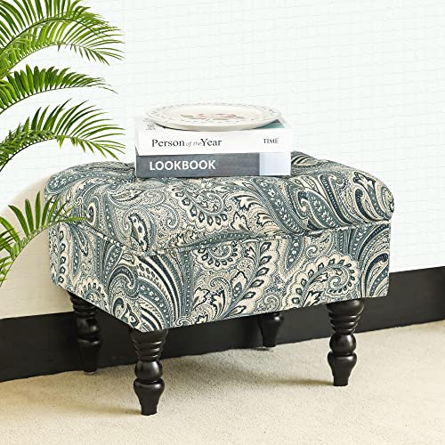 Adeco-20-Tufted-Ottoman-Vanity-Ottoman-Stool-with-Sturdy-Wood-Legs-Mid-Century-Teal-Boho-Paisley-Floral-Faux-Linen-Upholstered-Foot-Rest Adeco 20 Tufted Ottoman Vanity Ottoman Stool with Sturdy Wood Legs Mid Century Teal Boho Paisley Floral Faux Linen Upholstered Foot Rest