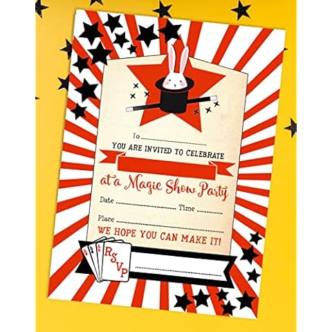Magic Show Magician Themed Birthday Party Invitations Invites Pack of 10 with Envelopes Cover