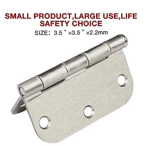 Image of 6 Pack Rounded Brushed Nickel Door Hinges 3.5 x 3-1 /2 inch Inch, 5 /8 inch Radius Interior Hardware 3 inchCottage Flat Bungalow Mobile Home Skyscraper Indoor Hinge for Doors Use Renovate Bedroom Kitchen