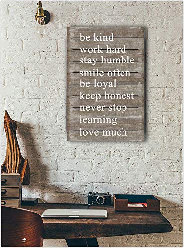 MACVAD Inspirational Wall Art Sign with Quotes Sayings for Home Decor,Rustic Farmhouse Wood Hanging Sign,Decorative Wall Sign and Plaque,Gift for Family - Be Kind,Work Hard,Stay Humble - 12\" x 17.7\"