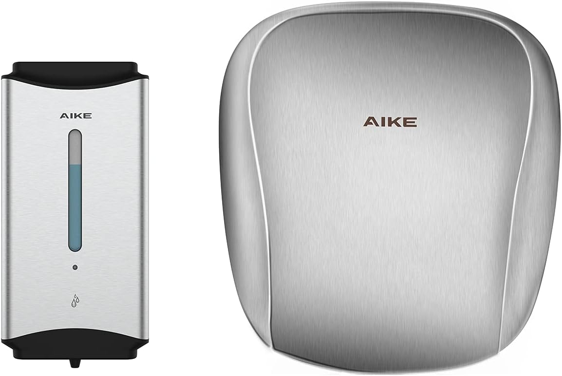 AIKE Heavy Duty Soap Dispenser and Hand Dryer Combination Model AK1206 & AK2903 Brushed Stainless
