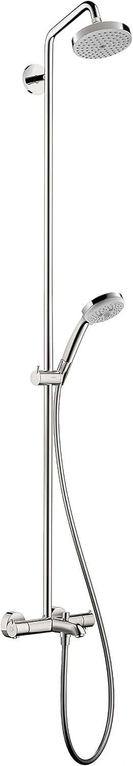 hansgrohe Croma Sliding Height Adjust Air Infusion, Rain AirPower Spray, QuickClean Showerpipe Shower Set in Chrome, 27143001 Large