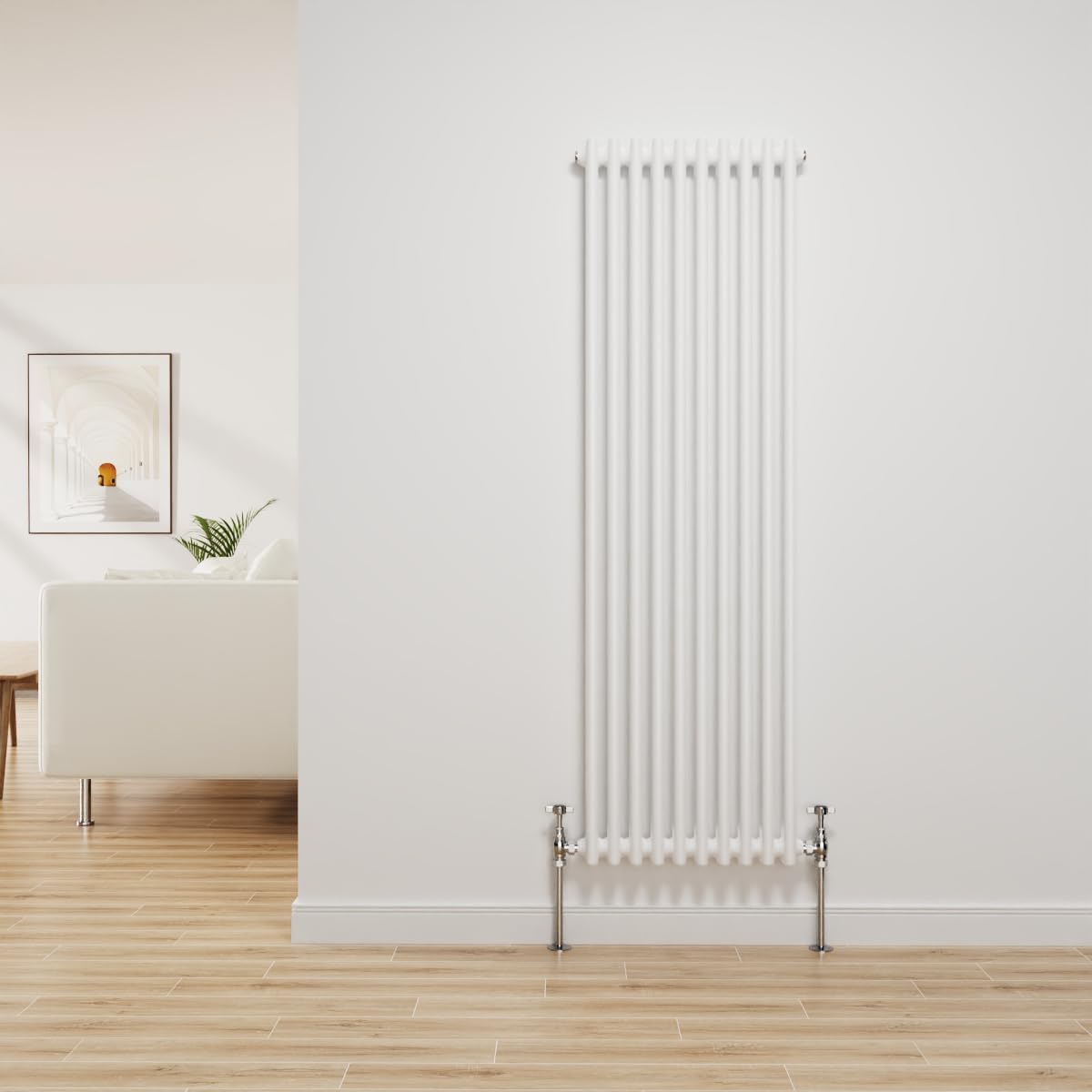 Nrg Gloss White Traditional Radiator Cast Iron 2 Column Vertical Central Heating Bathroom Radiators 1500X470mm