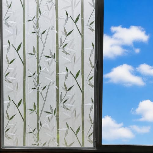 Image of CVANU Bamboo Frosted Privacy Window Film, Self Adhesive Waterproof Vinyl Sticker for Glass Doors, Windows, Bathroom & Office Use (24 x 84 Inch)