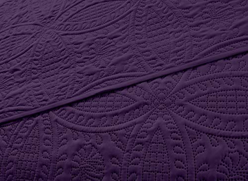 Chezmoi Collection Austin 3-Piece Oversized Bedspread Coverlet Set (King, Purple) #TOP4