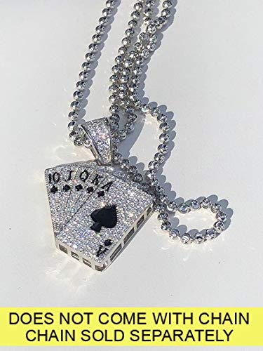 HarlemBling Solid 925 Sterling Silver Iced Ace Of Spades Lucky Royal Flush Pendant - Men's - Great For Any Chain!4