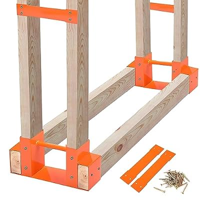 MOFEEZ Outdoor Firewood Log Storage Rack 2x4 Bracket Kit, Fireplace Wood Storage Holder, Adjustable to Any Length - Orange, Two Bases