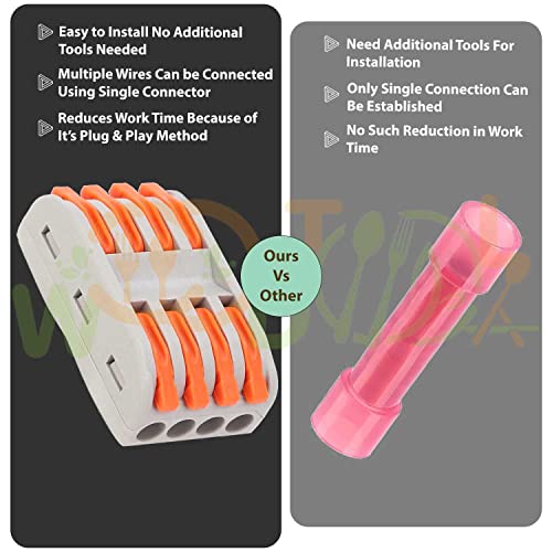 Image of 4 to 4 Inline Wiring Cable Connectors - Quick connectore Terminal Blocks - Electrical Connectors Blocks (4pcs, 4 to 4 Inline, Orange)