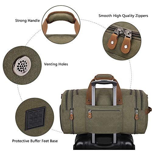 Plambag Travel Duffle Bag with Shoe Compartment 60L Canvas Duffel Overnight Weekend Bag(Army Green)