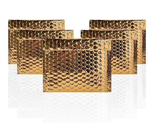 Amiff Pack of 10 Gold Poly Mailers 13 x 11 Padded Envelopes 13x11 Self-Adhesive Closure, Metallic Shipping Bags for Mailing Wrapping Packing and Packaging