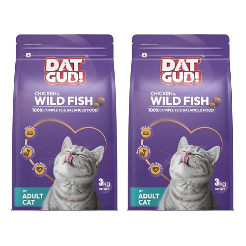 Image of DatGud Adult Dry Cat Food, Chicken & Wild Fish with Antarctic Krill, 6 kg (3 kg + 3kg Free) | Complete & Balanced Nutrition | Antioxidants for Immunity | Taurine for Heart & Vision | Easy to Digest