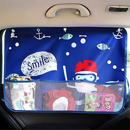 SimonJp 車用 サンシェード 日よけ 遮光 断熱 紫外線対策 車用カーテン 後部窓用 UVカット 吸盤タイプ 収納ポケット付き あなたの子供のための最大限紫外線UVカット