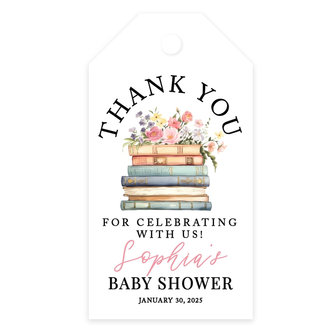 Andaz Press 2x3.75 Personalized A New Chapter Baby Shower Tags for Favors Book Baby Shower Decorations Stacked Books Thank You for Celebrating with Us Tags A Ne