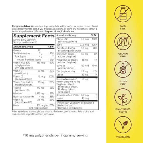 Nature's Way Alive! Women's Daily Gummy Multivitamins, 16 Vitamins & Minerals, Energy Metabolism*, Hair Skin & Nails*, Vegetarian, Mixed Berry Flavored, 130 Gummies (Packaging May Vary)