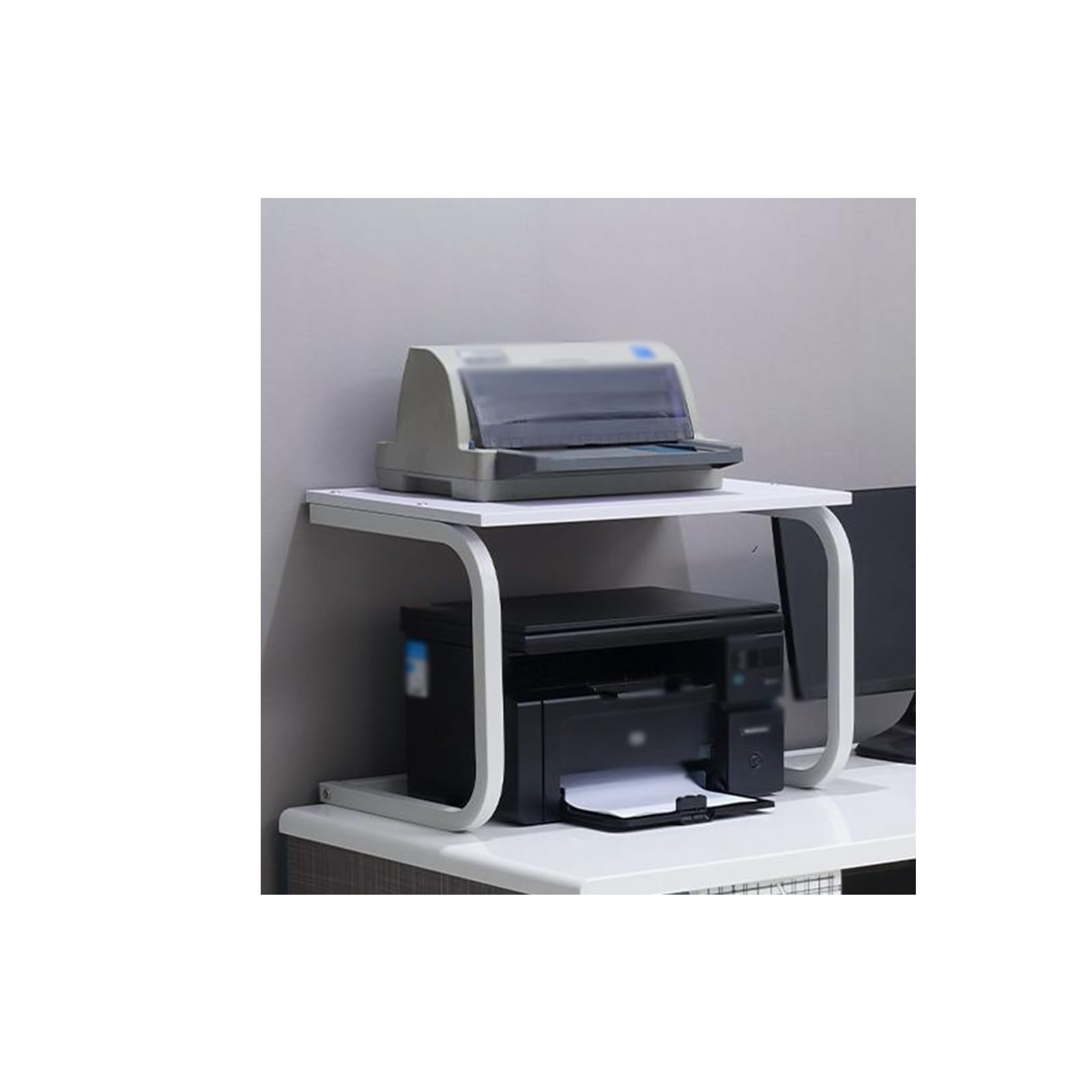 IEOWY Printer stand,2 Tier Laser Printer Stand - Under Desk Printer Rack with Storage for Home Office - White Printer Table Cart for Laser Printers - Office Printer Shelf, Desk Organizer