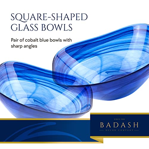 Badash Pair Of Alabaster Square Glass Bowls - 6" Handmade Cobalt Blue Glass Bowl #TOP2