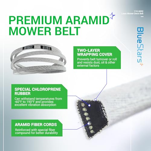 Image of BlueStars 110-6892 Lawn Mower Deck Belt V-Belt | Aramid Cord | 1 /2 x 140.4 | Deck Belt V-Belt for 50 inch Deck Toro Time Cutter Z5000 Z5020 Z5030 Z5035 Z5040 ZZ5060 Mowers Ariens 07200107