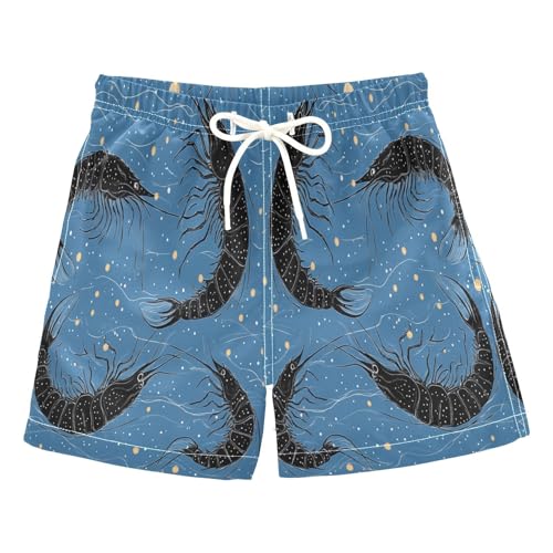 Jucciaco Boys Beach Board Shorts Shrimp Black Sea Quick Dry Swim Trunk Swimwear for Kids