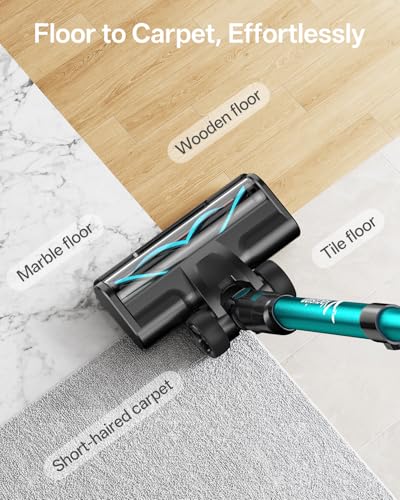 Image of Cordless Vacuum Cleaner, 8-in-1 Cordless Stick Vacuum Cleaner with 3 Suction Modes, Up to 45mins Runtime, Rechargeable, Self-Standing, Vacuum Cleaners for Home Pet Hair Carpet Car Hard Floor, Green