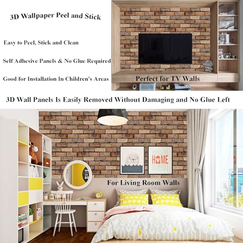 3D Wall Panels Peel and Stick, 10 Pack 3D Waterproof Self-Adhesive Wallpaper PVC Wall Panels Brick Stone for Living Room,Interior, Lobby Bedroom Office Decorate(Large Red Stone)