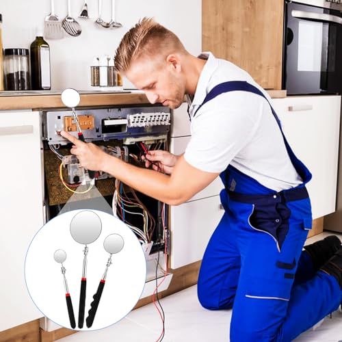 3-Teiliger Teleskop-Inspektionsspiegel, kreisförmiger Inspektionsspiegel, 360-Grad-Drehung mit verlängertem Griff, Inspektionsspiegel zur Überprüfung des Fahrzeugzustands (Durchmesser 1/2/3 Zoll)