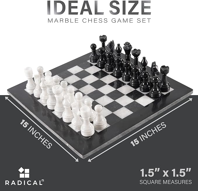 Radicaln 15 Inch Marble Chess Set White And Black U2013 Handcrafted Luxury Game For Adults, Perfect Gift For Dad, Elegant Home Decor, Father's Day