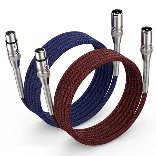 NALACAL 2-Pack 10ft Multi-Color Heavy Duty Nylon Braided XLR Cables - Male to Female 3-Pin Balanced Microphone Cables Compatible with Speakers Mics Stage Lighting & More