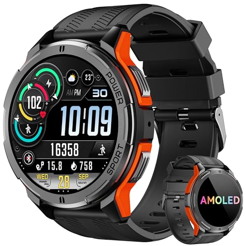 OUKITEL Smartwatch Herren, Militär Wasserdicht Fitness Watch Tracker mit 123 Sportmodi, 410mAh Akku reicht für 15 Tage, 1,43' AMOLED Display, Armbanduhr mit Pulsmesser Schlafmonitor für Android iOS