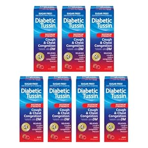Diabetic Tussin DM Maximum Strength Cough Medicine with Chest Congestion Relief – 8 Fl oz – Liquid Cough Syrup, Safe for Diabetics, Berry Flavored (Pack of 7)