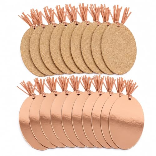20 Luxury Rose Gold Oval Gift Tags Glitter & Foil Design | Pack of 20 with Pre-Attached Ribbons Premium Gift Tags for Christmas Birthdays & Weddings (10 Glitter & 10 Foil)