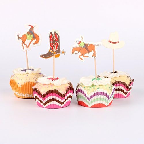 iMagitek 48 Pack Western Cowboy Cupcake Toppers Picks Cake Decorations for Birthday Party, Baby Shower