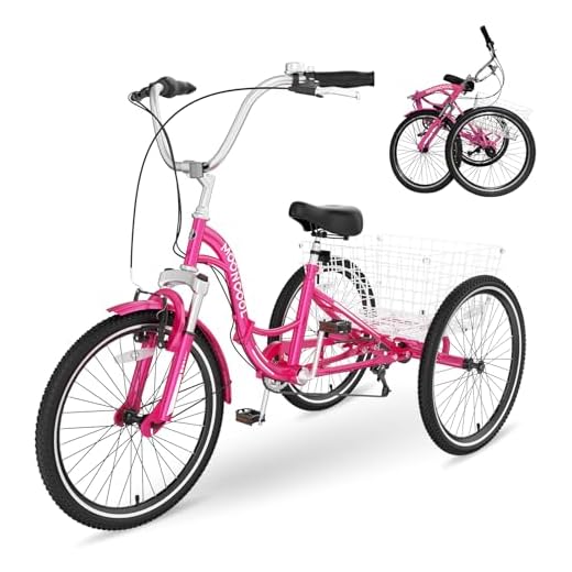 NAIZEA Adult Folding Tricycles, 7 Speed Folding Adult Trikes, 20 24 26 Inch 3 Wheel Bikes with Low Step-Through, Folding Cruiser Trike Adult Tricycles Foldable Tricycle for Women, Men, Seniors