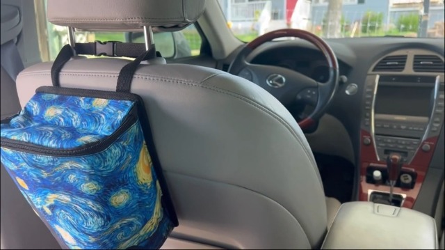 Image of Talayituse Vintage Peacock Flower Print Car Trash Bin, Large Size Auto Trash Can Adjustable Portable Garbage Can with Lid, Vehicle Hanging Bag for Headrest Front Back Seat
