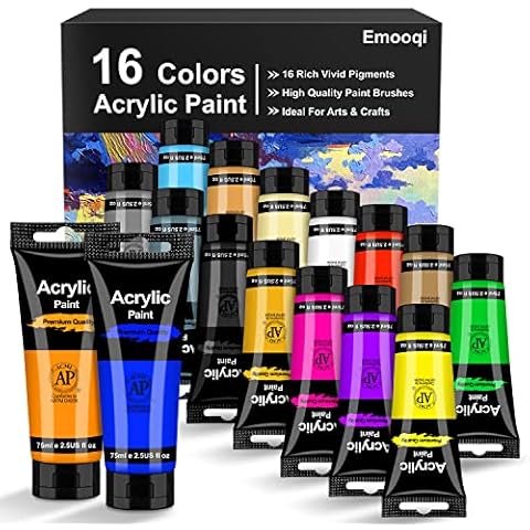 Kit de Pintura Acrílica Emooqi 16 Colores con Accesorios Cover