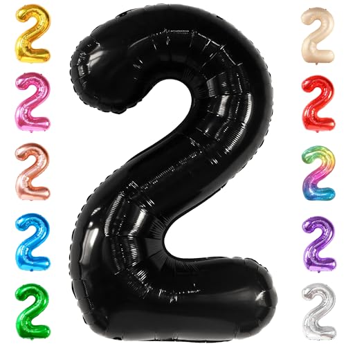 Image of KatchOn Black Number 2 Balloon 40 Inch 2nd Birthday Decorations for Boys